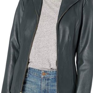 Cole Haan Women's Leather Wing Collared Jacket